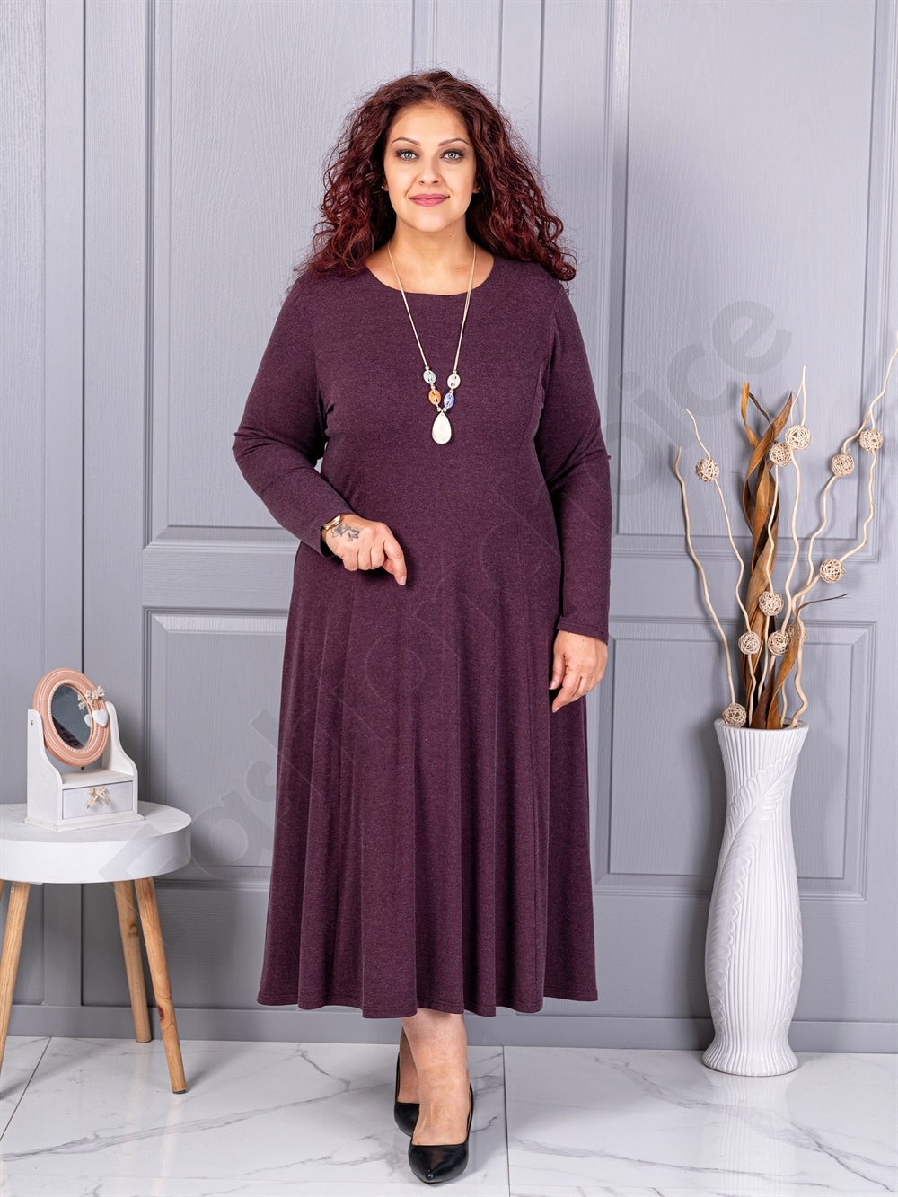 Plus size φόρεμα ανγκόρα με κολιέ-μωβ-κωδ 26030-1