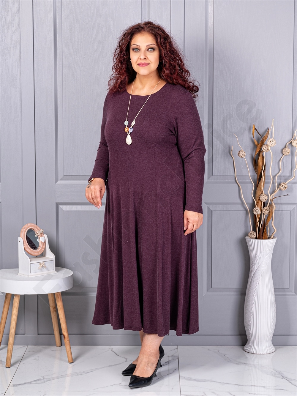 Plus size φόρεμα ανγκόρα με κολιέ-μωβ-κωδ 26030-1