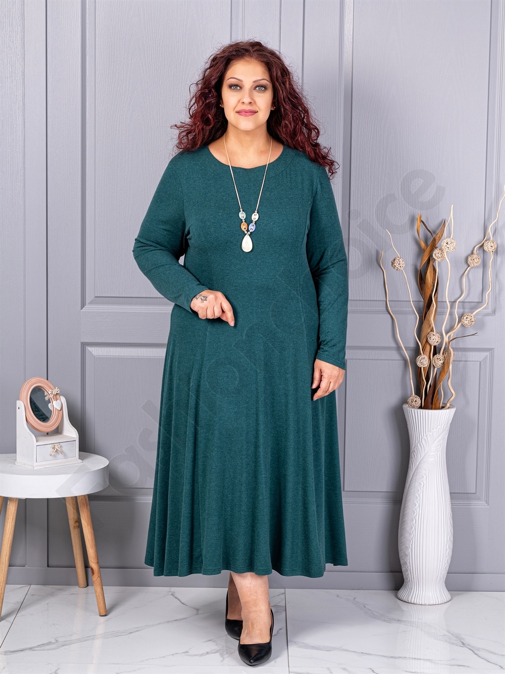 Plus size φόρεμα ανγκόρα με κολιέ-πράσινο-κωδ 26030-3