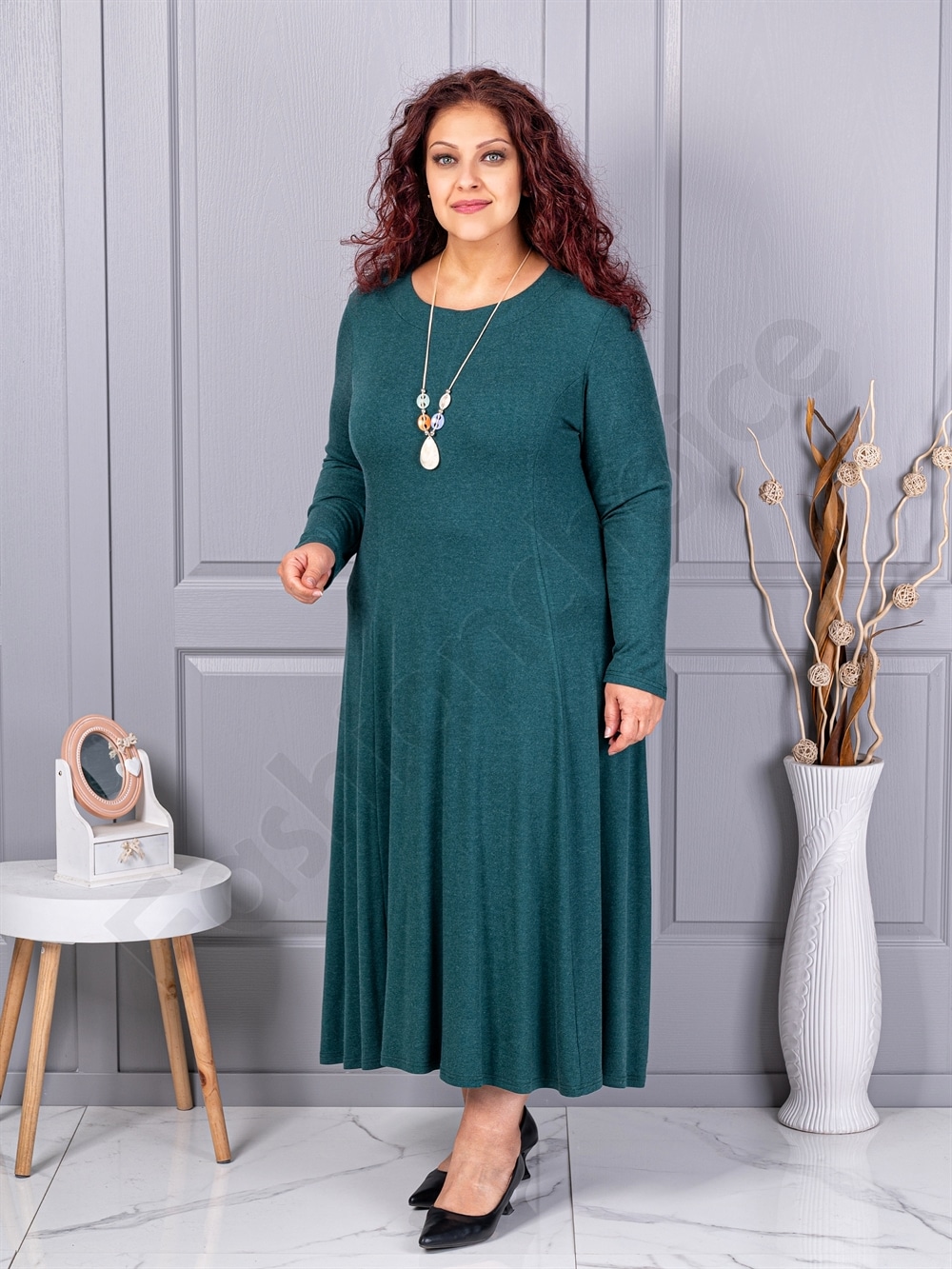 Plus size φόρεμα ανγκόρα με κολιέ-πράσινο-κωδ 26030-3