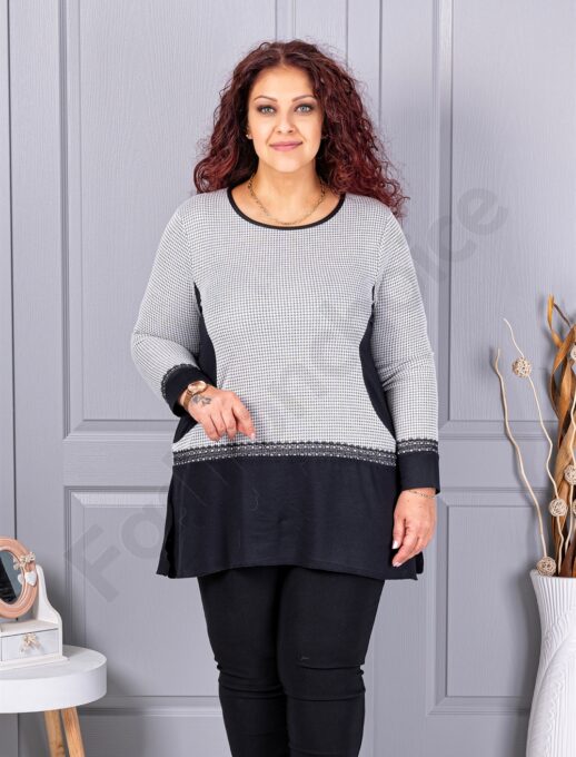 Plus size τουνίκ ανγκόρα με μοτίβο πιε-ντε-πουλ-λευκό-κωδ 23065