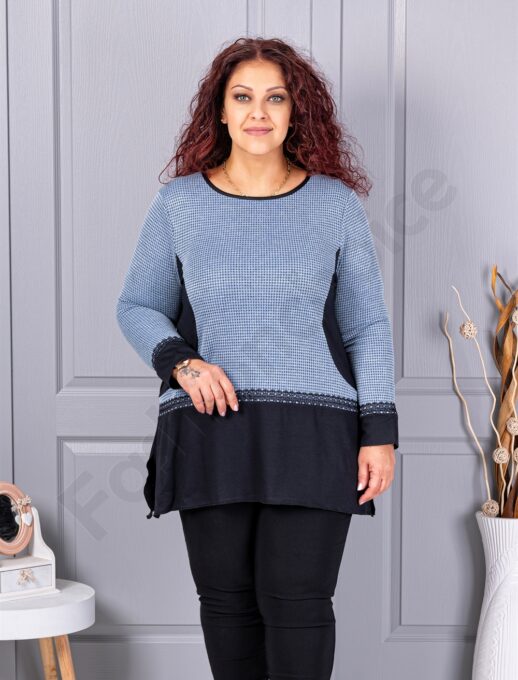 Plus size τουνίκ ανγκόρα με μοτίβο πιε-ντε-πουλ-μπλε-κωδ 23065-2
