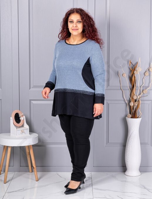 Plus size τουνίκ ανγκόρα με μοτίβο πιε-ντε-πουλ-μπλε-κωδ 23065-2