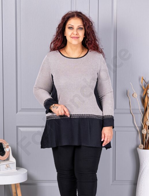 Plus size τουνίκ ανγκόρα με μοτίβο πιε-ντε-πουλ-μόκα-κωδ 23065-1