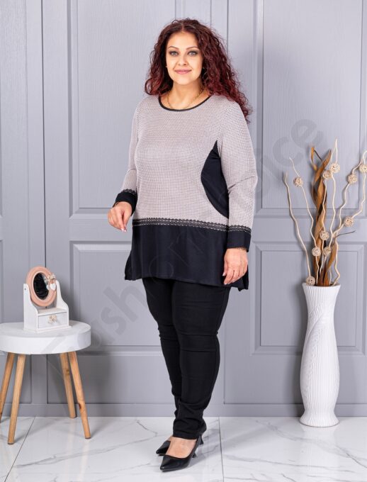 Plus size τουνίκ ανγκόρα με μοτίβο πιε-ντε-πουλ-μόκα-κωδ 23065-1