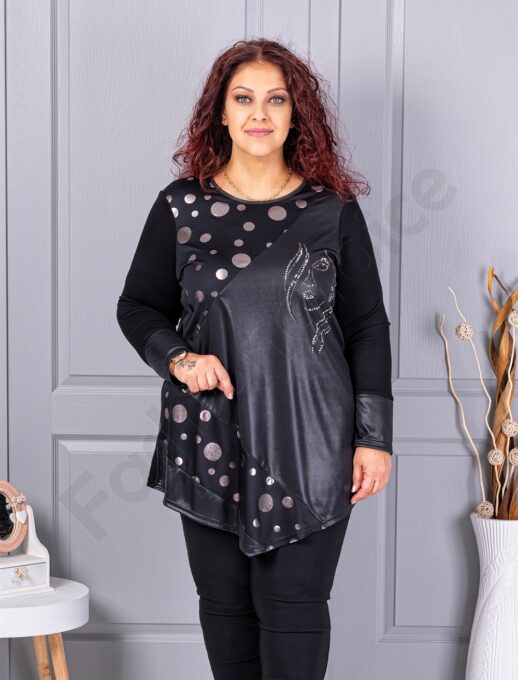Plus size τουνίκ με απλικέ και ασημί πουά μοτίβο-κωδ 1498-1