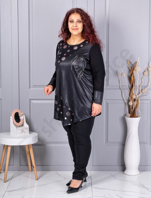 Plus size τουνίκ με απλικέ και ασημί πουά μοτίβο-κωδ 1498-1