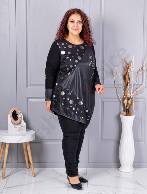 Plus size τουνίκ με απλικέ και ασημί πουά μοτίβο-κωδ 1498-1