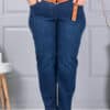 Plus size τζιν παντελόνι με ζώνη-μπλε-κωδ 6064-1