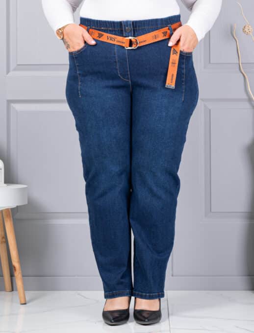 Plus size τζιν παντελόνι με ζώνη-μπλε-κωδ 6064-1