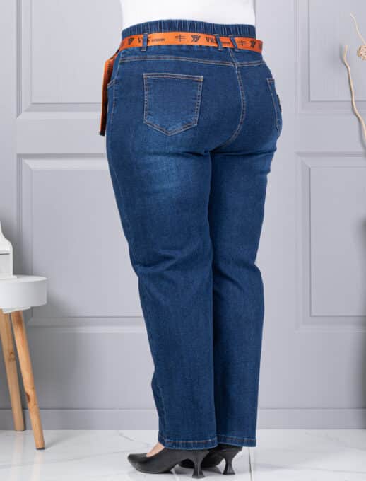 Plus size τζιν παντελόνι με ζώνη-μπλε-κωδ 6064-1
