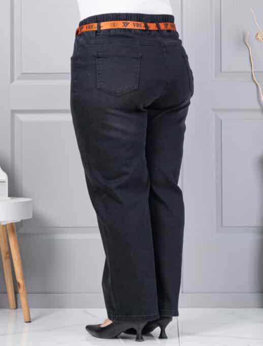 Plus size τζιν παντελόνι με ζώνη-μαύρο-κωδ 6064