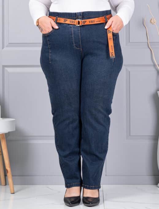 Plus size τζιν παντελόνι με ζώνη-vintage μπλε-κωδ 6064-3