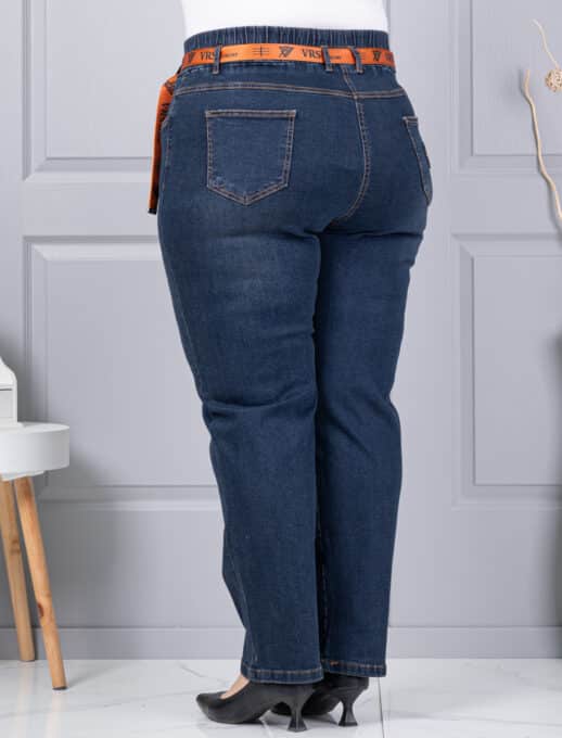 Plus size τζιν παντελόνι με ζώνη-vintage μπλε-κωδ 6064-3