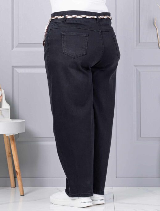 Plus size τζιν παντελόνι με σατέν ζώνη-μαύρο-κωδ 6040