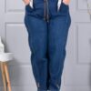 Plus size τζιν παντελόνι με σατέν ζώνη-μπλε-κωδ 6040-1