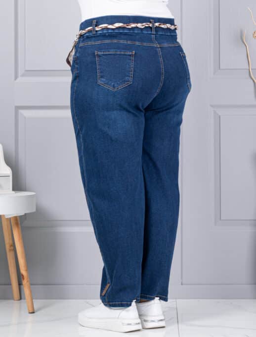 Plus size τζιν παντελόνι με σατέν ζώνη-μπλε-κωδ 6040-1