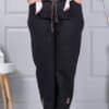 Plus size παντελόνι με σατέν ζώνη-μαύρο-κωδ 6046