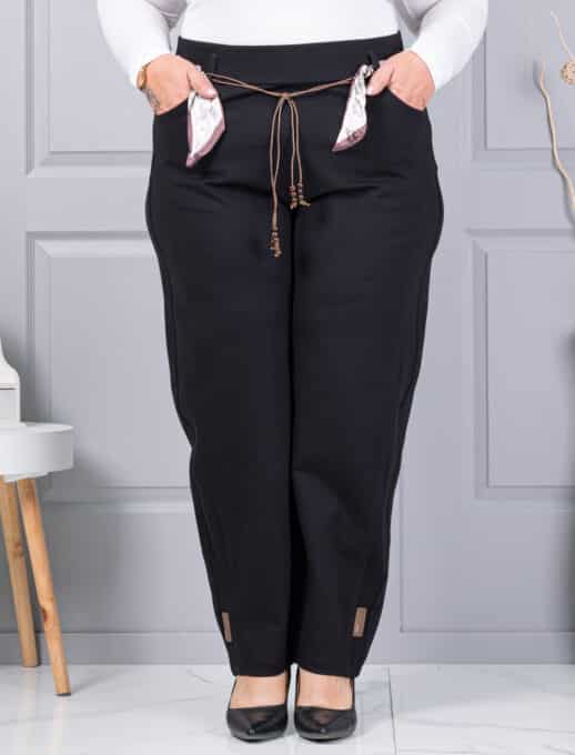 Plus size παντελόνι με σατέν ζώνη-μαύρο-κωδ 6046