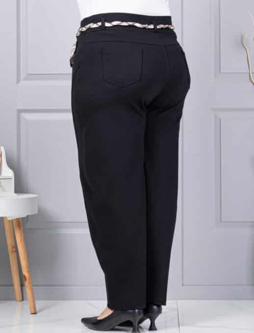 Plus size παντελόνι με σατέν ζώνη-μαύρο-κωδ 6046