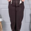 Plus size παντελόνι με σατέν ζώνη-καφέ-κωδ 6046-1