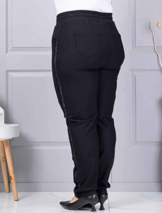 Plus size παντελόνι με πλαϊνή ρίγα με στρας-μαύρο-κωδ 2497-4