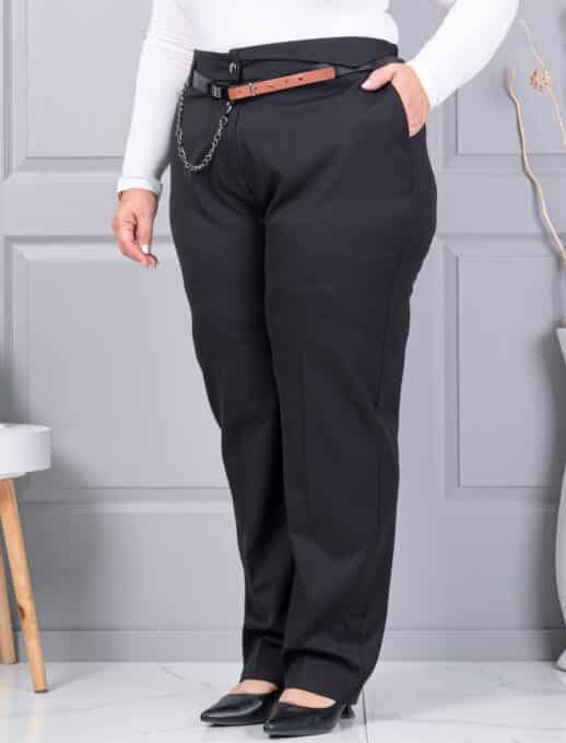 Plus size παντελόνι με ζώνη-μαύρο-κωδ 5089