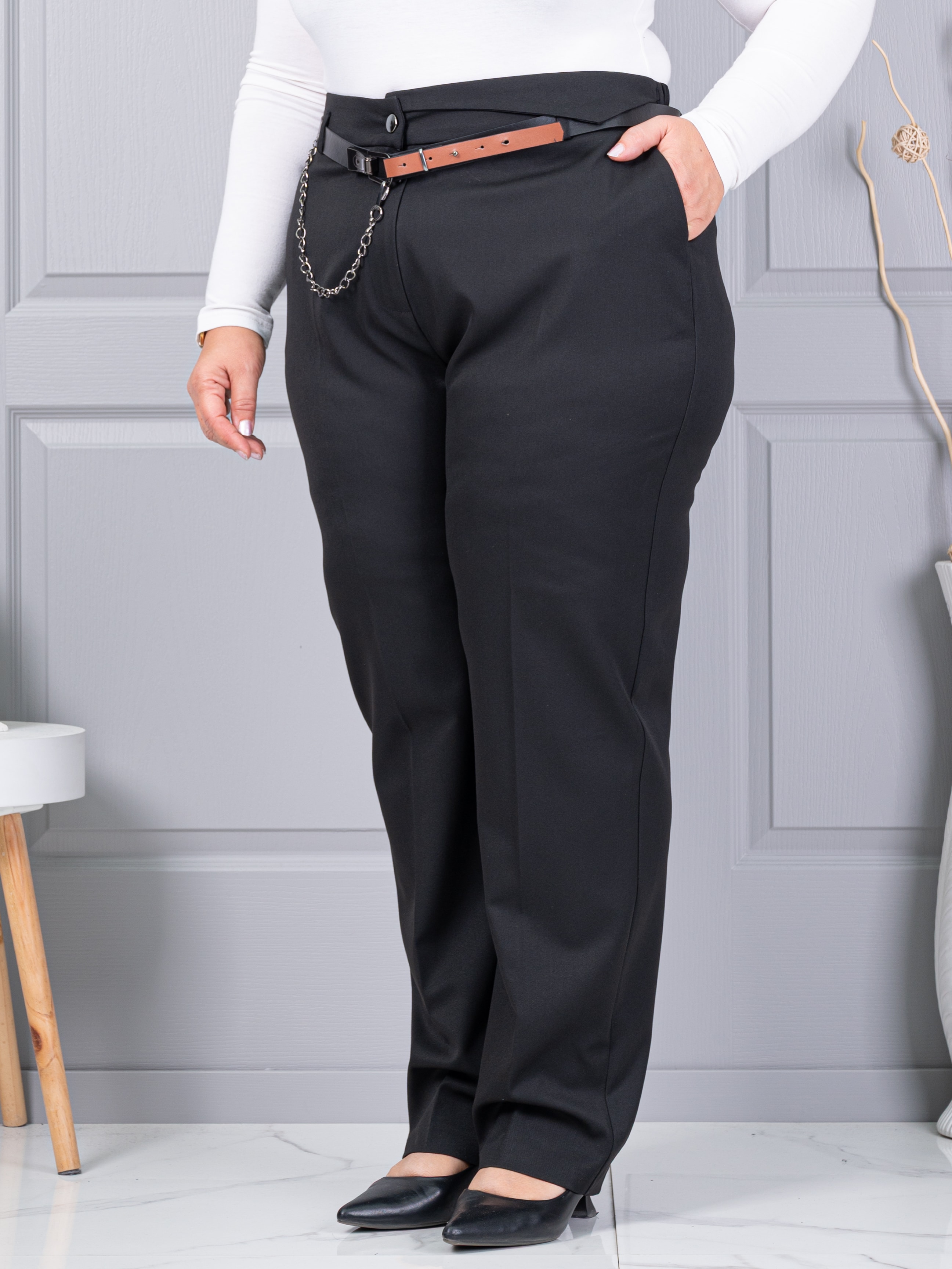 Plus size παντελόνι με ζώνη-μαύρο-κωδ 5089