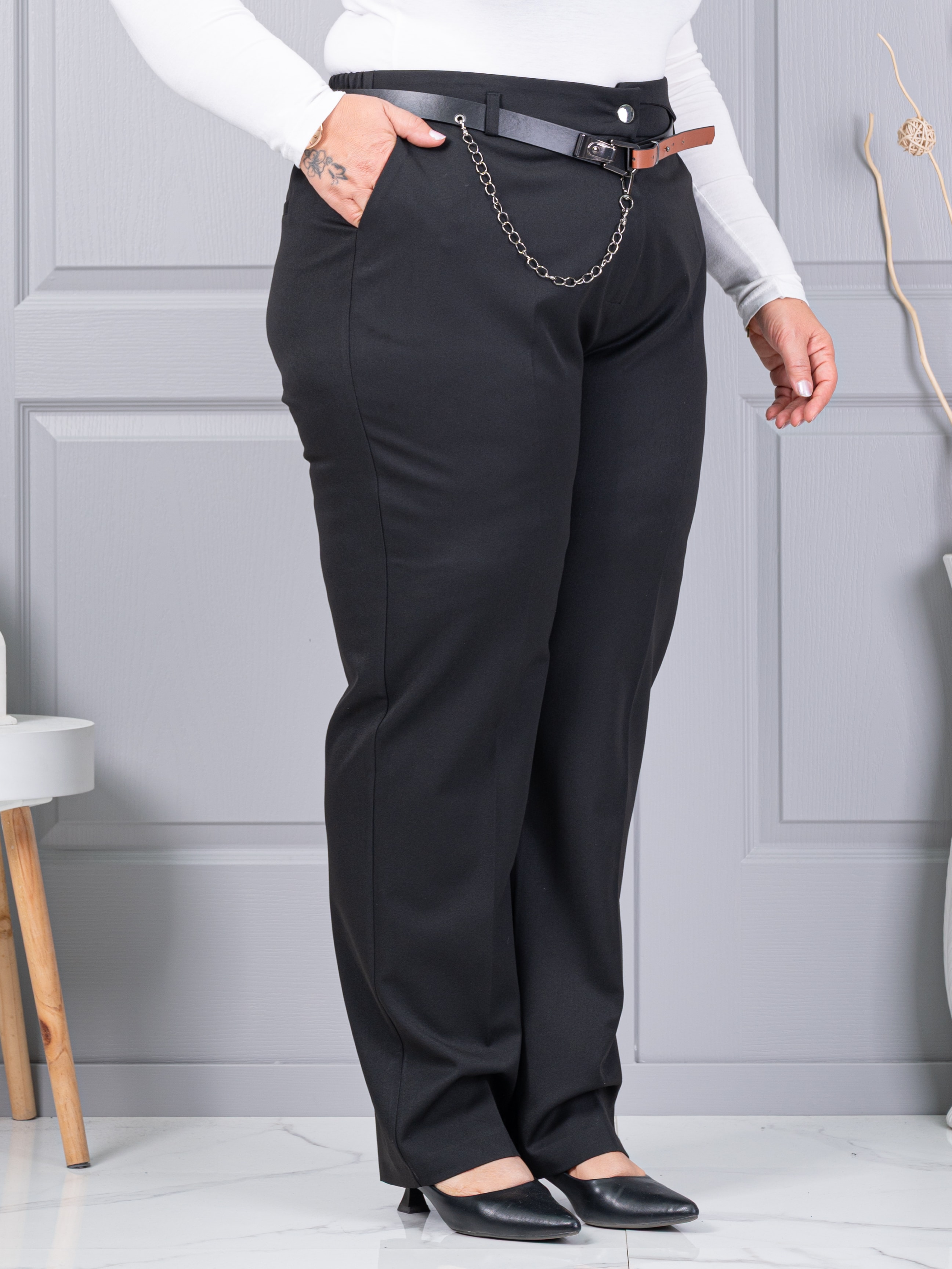 Plus size παντελόνι με ζώνη-μαύρο-κωδ 5089