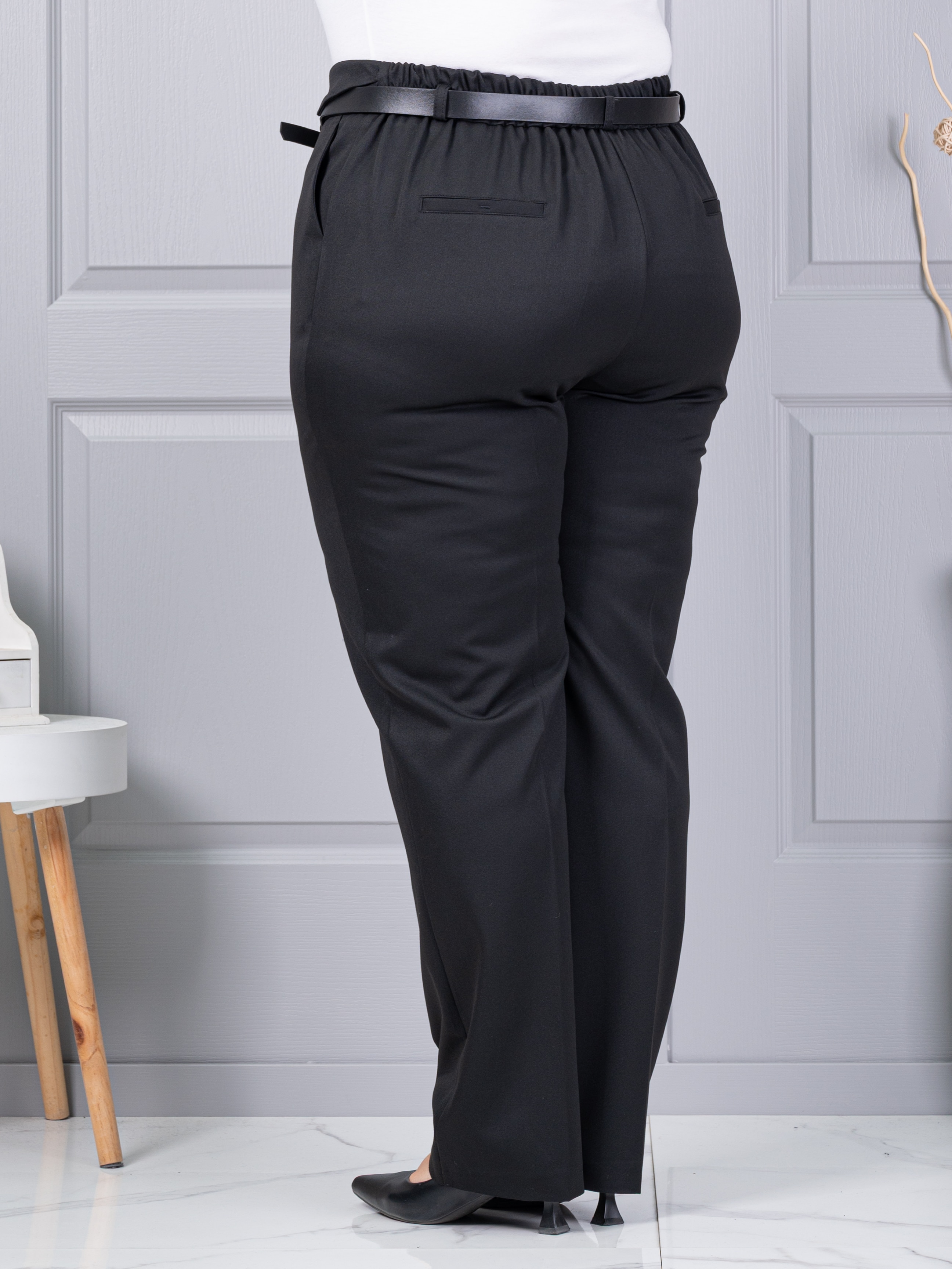 Plus size παντελόνι με ζώνη-μαύρο-κωδ 5089