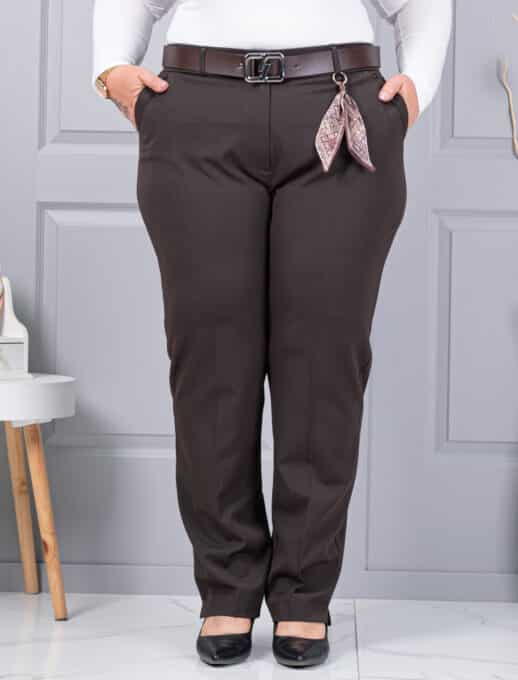 Plus size παντελόνι με ζώνη-καφέ-κωδ 5080
