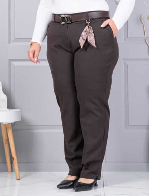 Plus size παντελόνι με ζώνη-καφέ-κωδ 5080