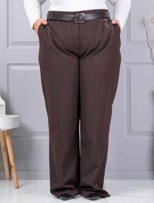 Plus size παντελόνι σε ίσια γραμμή-καφέ-κωδ 4087