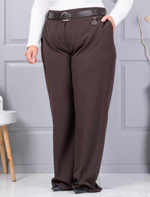 Plus size παντελόνι σε ίσια γραμμή-καφέ-κωδ 4087