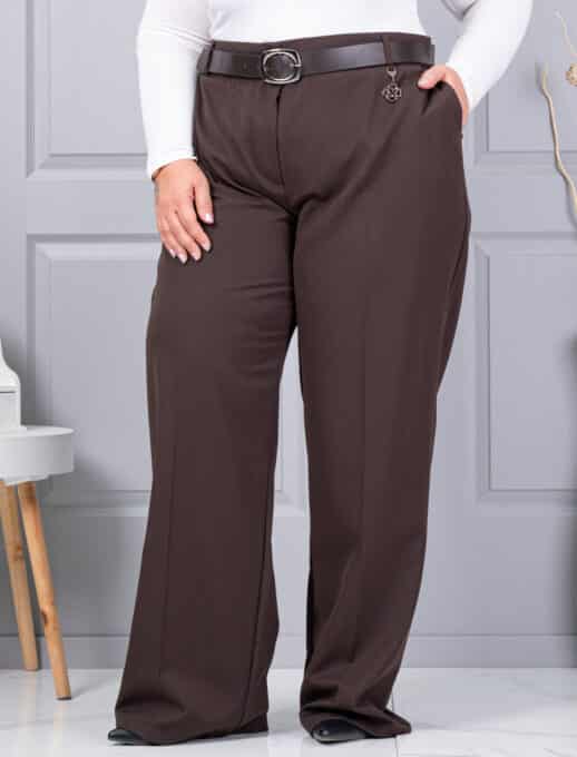 Plus size παντελόνι σε ίσια γραμμή-καφέ-κωδ 4087