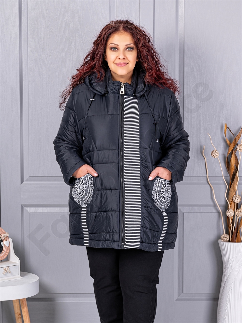 Plus size μακρύ μπουφάν με κέντημα-κωδ 63261