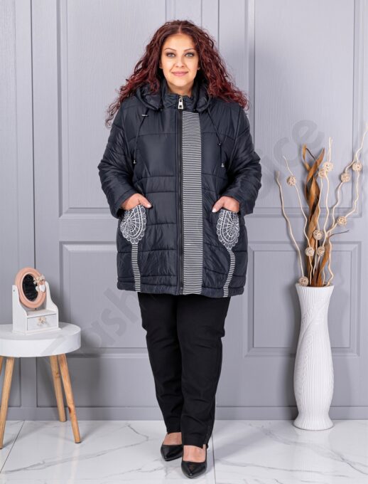 Plus size μακρύ μπουφάν με κέντημα-κωδ 63261