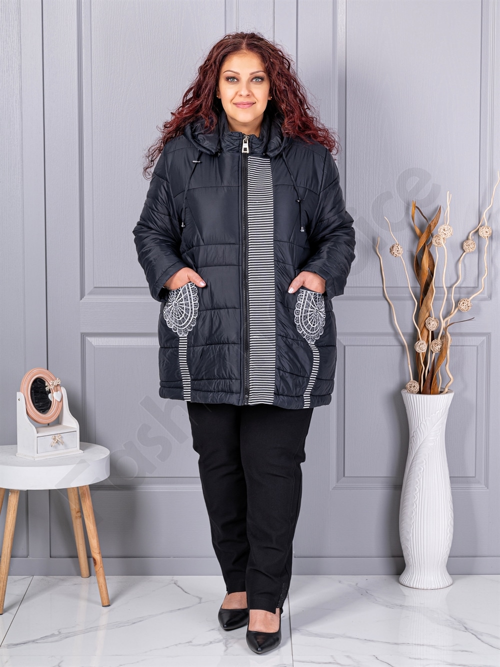 Plus size μακρύ μπουφάν με κέντημα-κωδ 63261