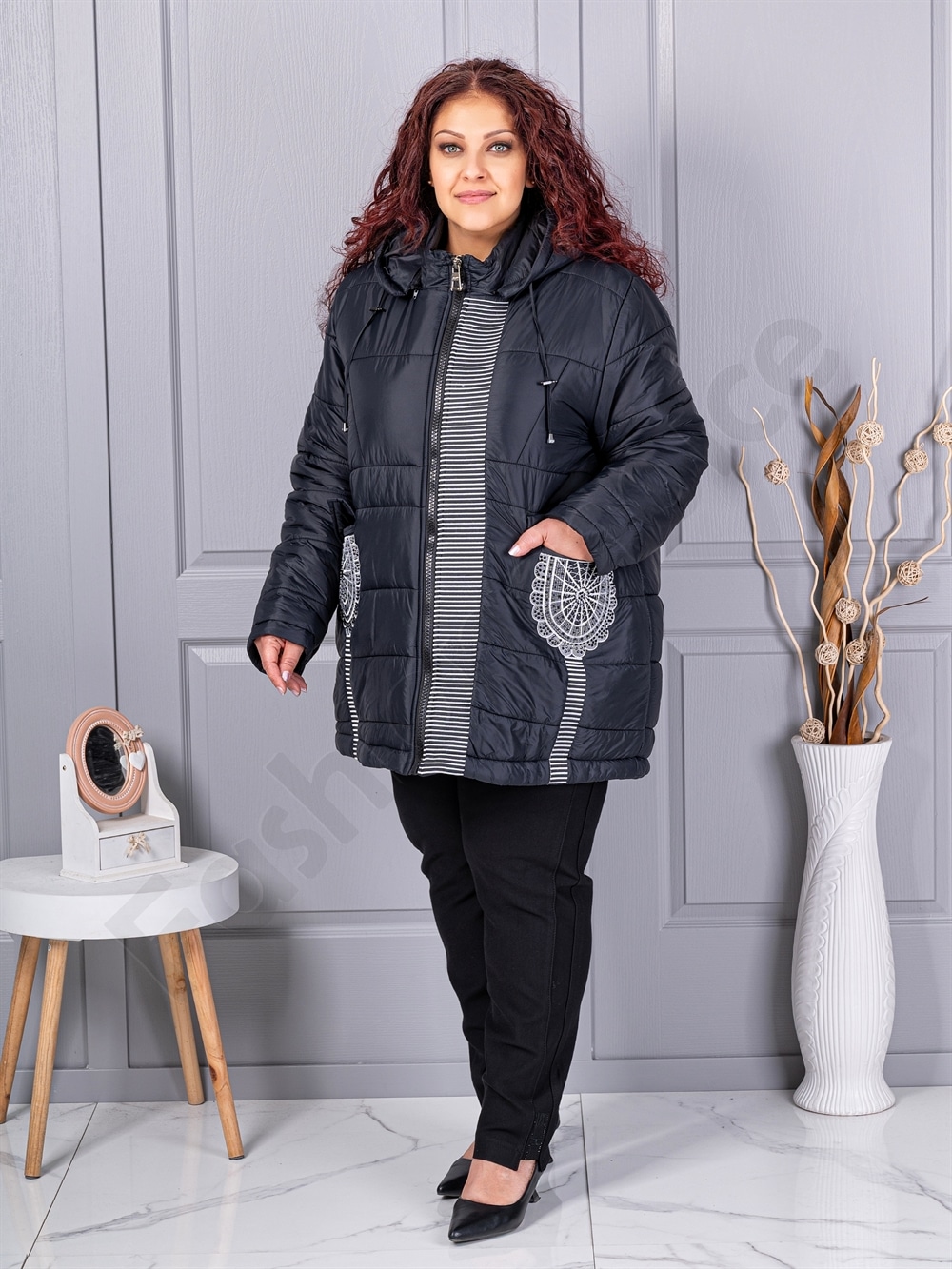 Plus size μακρύ μπουφάν με κέντημα-κωδ 63261