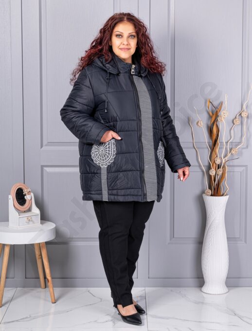Plus size μακρύ μπουφάν με κέντημα-κωδ 63261