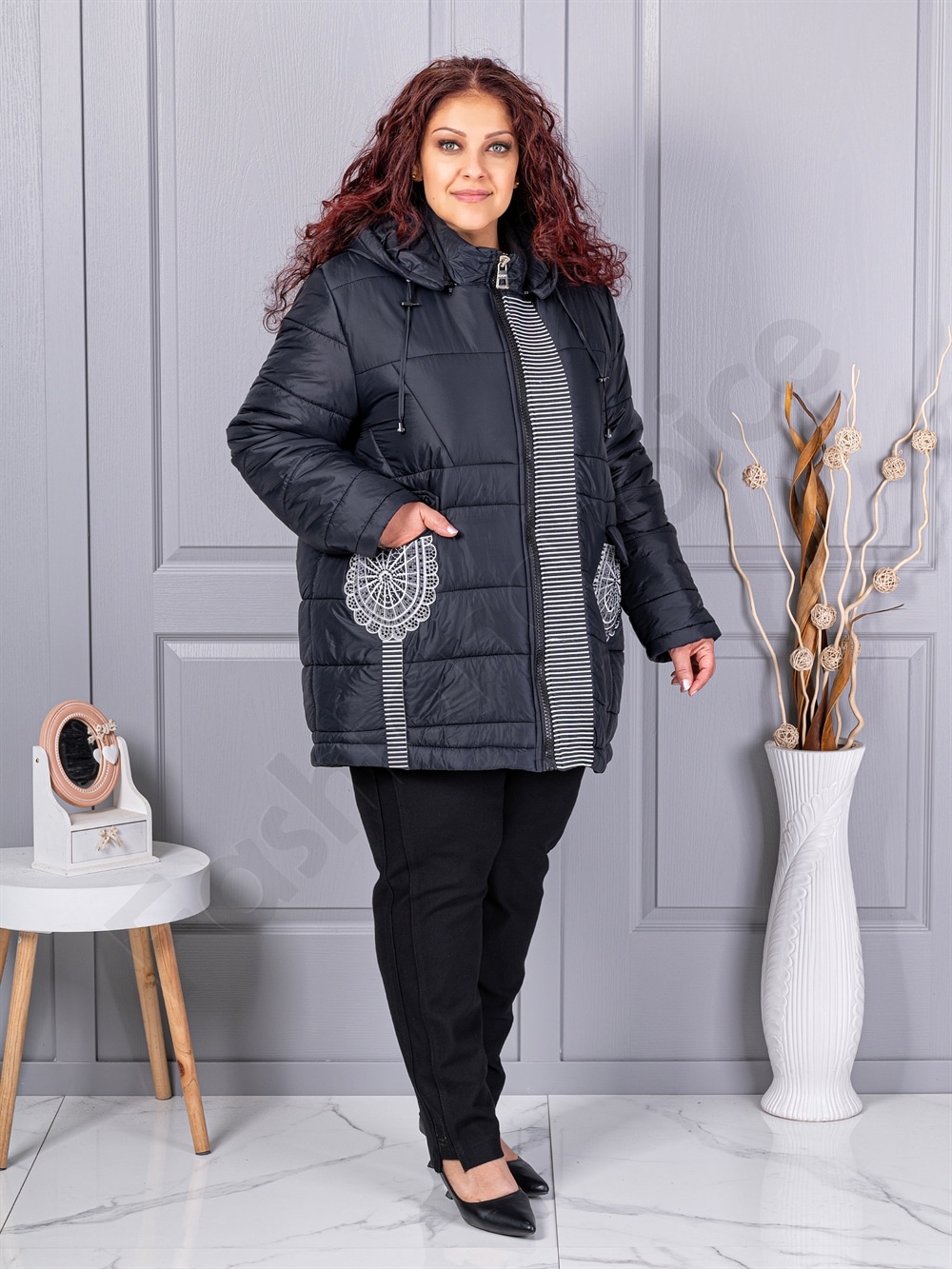 Plus size μακρύ μπουφάν με κέντημα-κωδ 63261