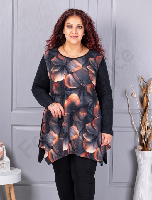 Plus size τουνίκ ανγκόρα φλοράλ-πορτοκαλί-κωδ 26127