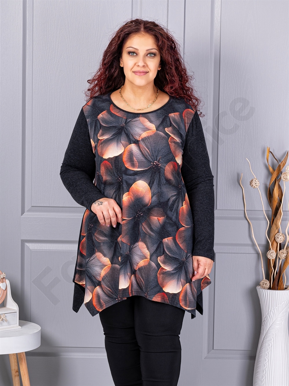 Plus size τουνίκ ανγκόρα φλοράλ-πορτοκαλί-κωδ 26127