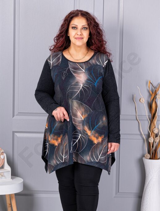 Plus size τουνίκ ανγκόρα με φύλλα-κωδ 26127-1