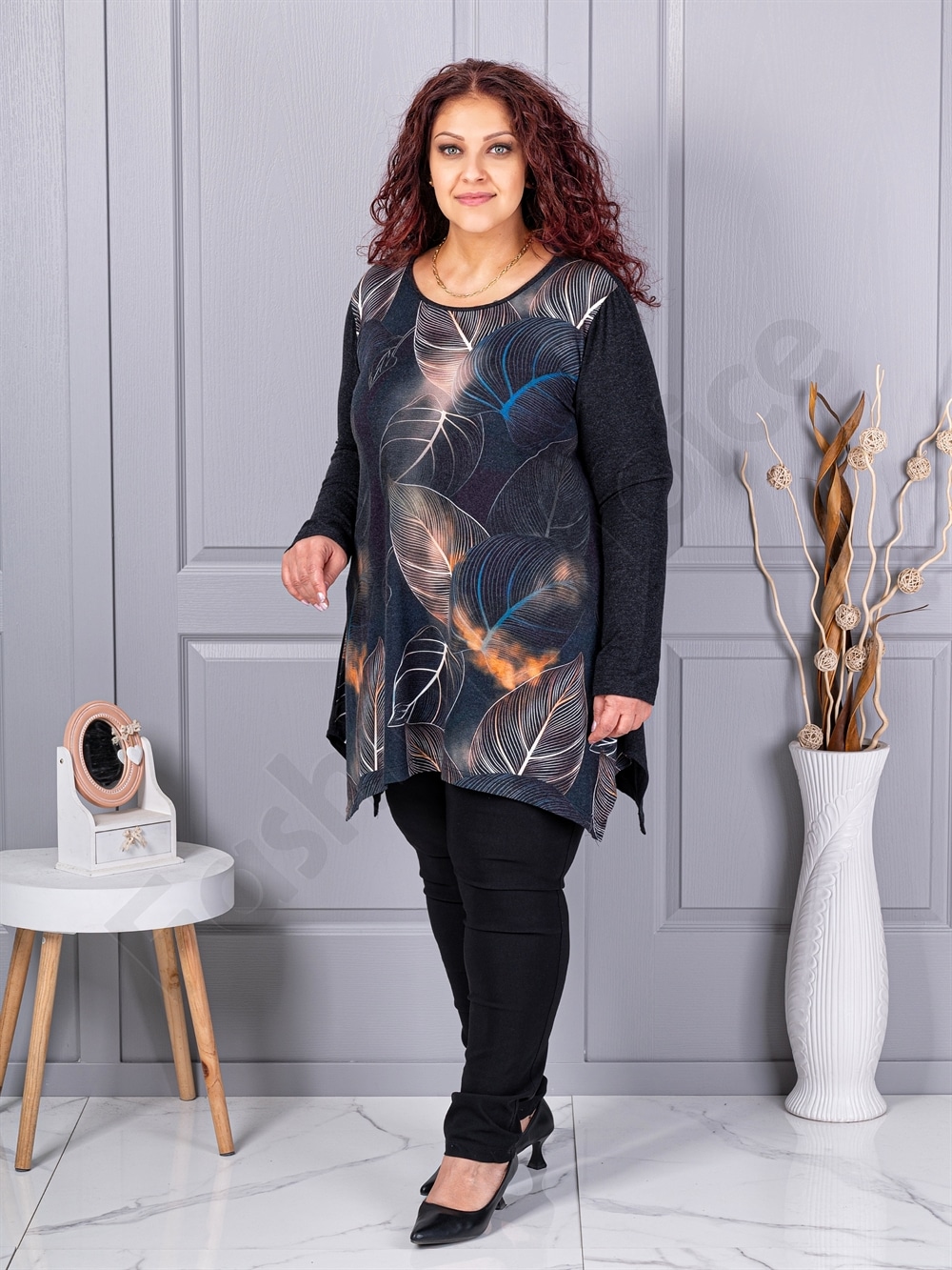 Plus size τουνίκ ανγκόρα με φύλλα-κωδ 26127-1