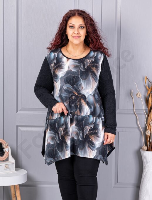 Plus size τουνίκ ανγκόρα φλοράλ-μπλε-κωδ 26127-2