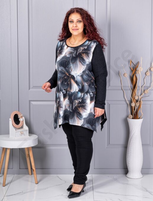 Plus size τουνίκ ανγκόρα φλοράλ-μπλε-κωδ 26127-2