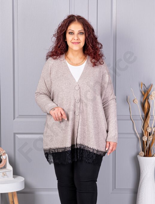 Plus size πλεκτή ζακέτα με δαντέλα-μόκα-κωδ 6923-1