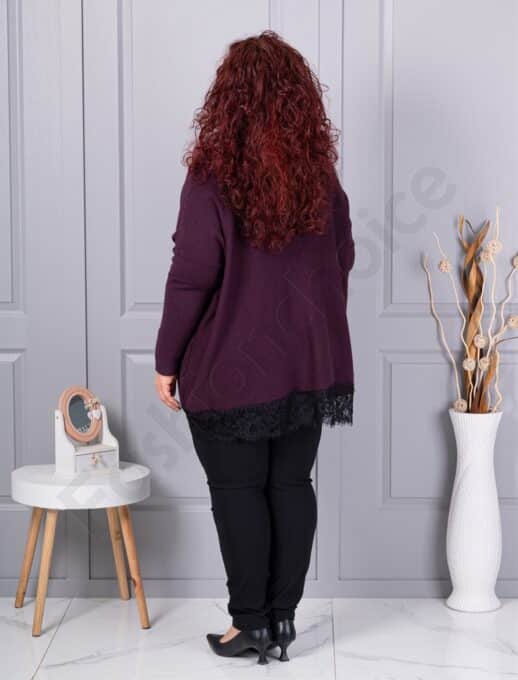 Plus size πλεκτή ζακέτα με δαντέλα-βουργουνδί-κωδ 6923-3