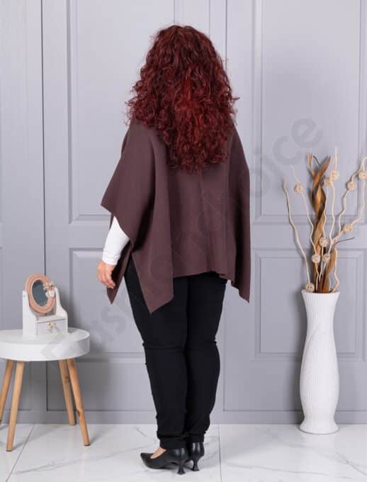 Plus size πλεκτή κάπα με δερμάτινες τσέπες-καφέ-κωδ 6236-2
